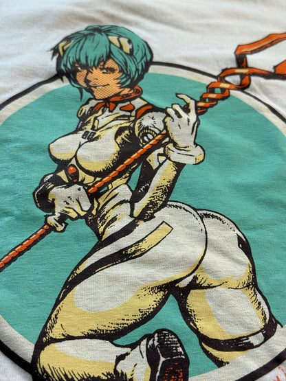 Evangelion 2.0 Rei Ayanami Rockin Jelly Bean Raglan T-Shirt 2010 White Black Size M - Thrift GoblinT-Shirt