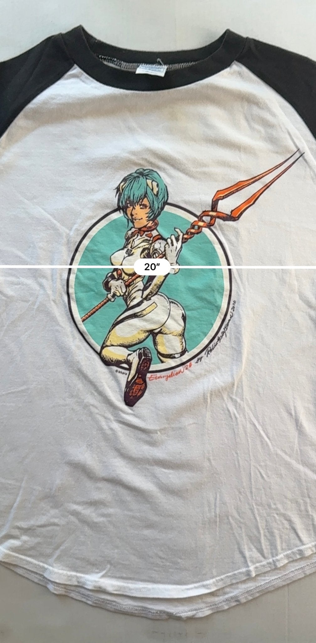 Evangelion 2.0 Rei Ayanami Rockin Jelly Bean Raglan T-Shirt 2010 White Black Size M - Thrift GoblinT-Shirt
