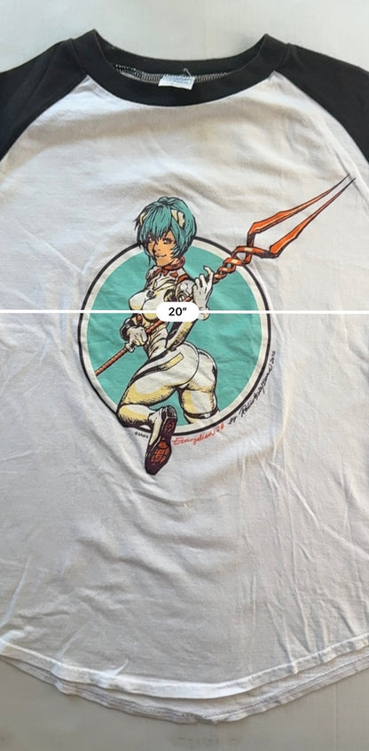 Evangelion 2.0 Rei Ayanami Rockin Jelly Bean Raglan T-Shirt 2010 White Black Size M - Thrift GoblinT-Shirt