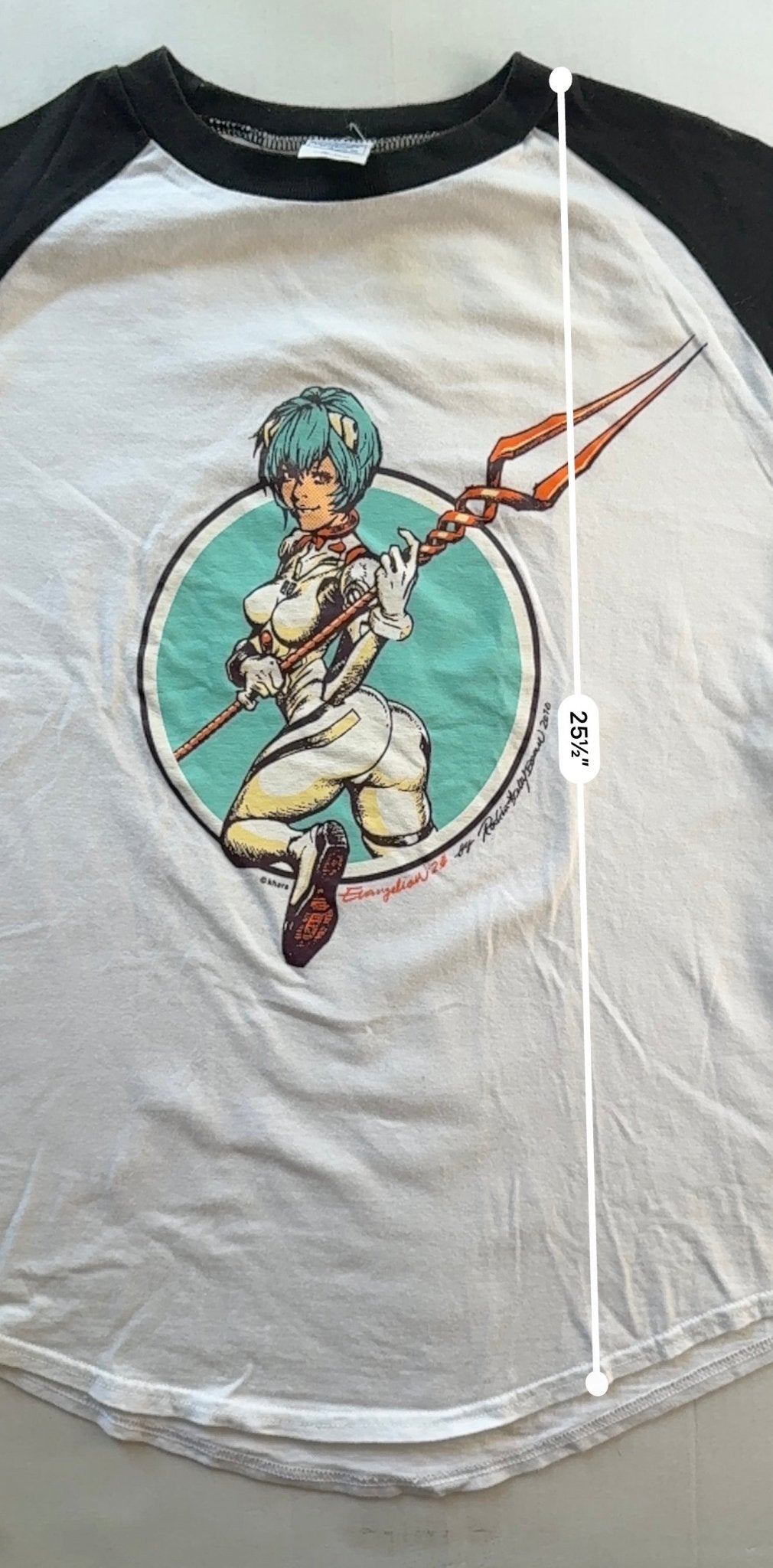 Evangelion 2.0 Rei Ayanami Rockin Jelly Bean Raglan T-Shirt 2010 White Black Size M - Thrift GoblinT-Shirt