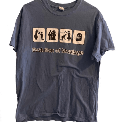Evolution Of Marriage Comic Tee F&M Expressions 1991? L shortsleeve - thriftgoblin