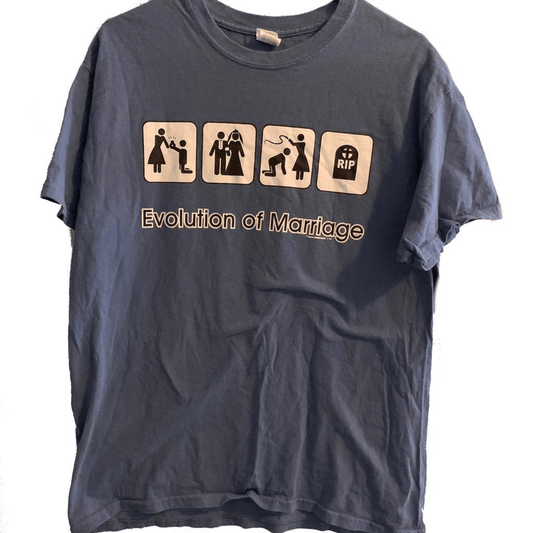 Evolution Of Marriage Comic Tee F&M Expressions 1991? L shortsleeve - thriftgoblin