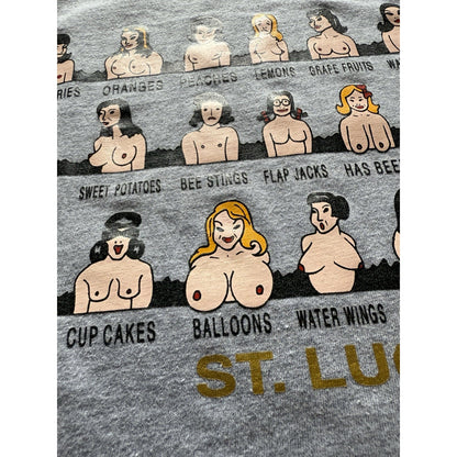 Vintage St Lucia Shirt Graphic Cartoon Boobs Fruit Tee Gray L Adult Humor Sex