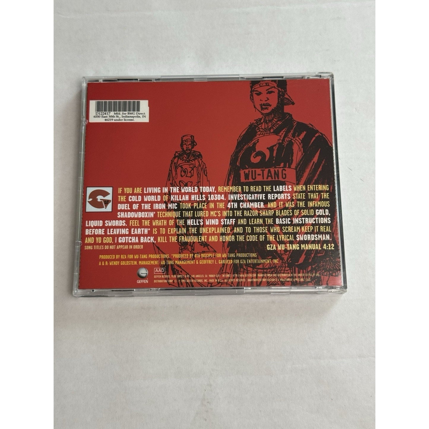 GZA Genius Liquid Swords CD 1995 Geffen Wu-Tang Original BMG Club Pressing RZA