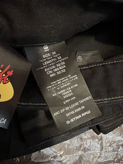 G - STAR RAW - ARC ZIP 3D Loose Tapered. Mens 32x32 Black Waxed Denim Motorcycle - thriftgoblin