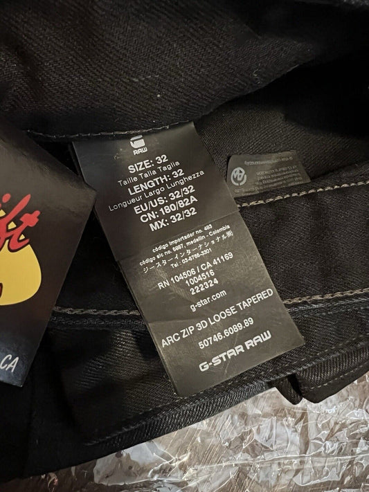 G - STAR RAW - ARC ZIP 3D Loose Tapered. Mens 32x32 Black Waxed Denim Motorcycle - thriftgoblin