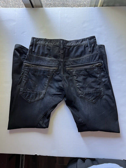 G - STAR RAW - ARC ZIP 3D Loose Tapered. Mens 32x32 Black Waxed Denim Motorcycle - thriftgoblin