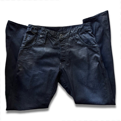 G - STAR RAW - ARC ZIP 3D Loose Tapered. Mens 32x32 Black Waxed Denim Motorcycle - thriftgoblin