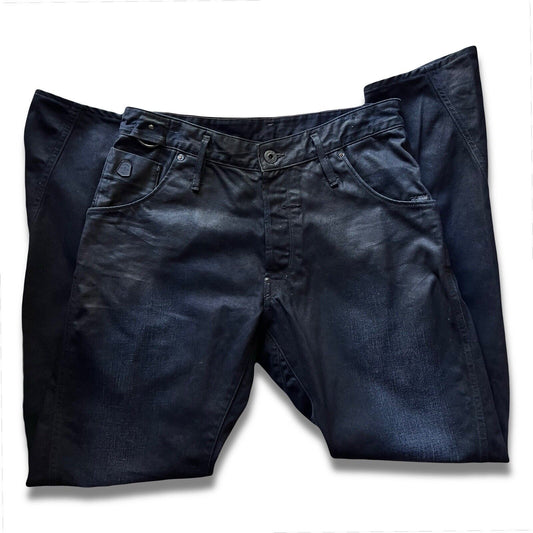 G - STAR RAW - ARC ZIP 3D Loose Tapered. Mens 32x32 Black Waxed Denim Motorcycle - thriftgoblin
