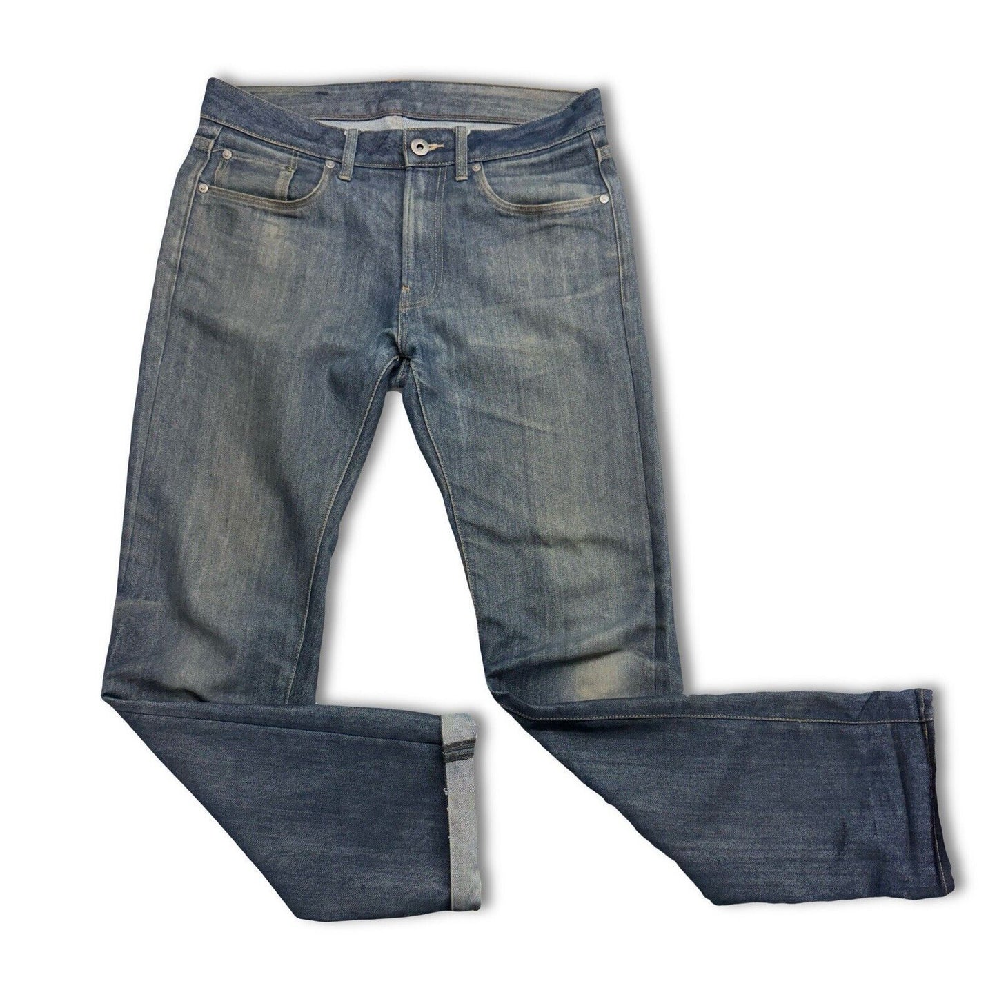 G Star Raw Jean Men 31x32 Blue 3301 Slim Straight Faded Selvedge 2010 Bottoms - thriftgoblin