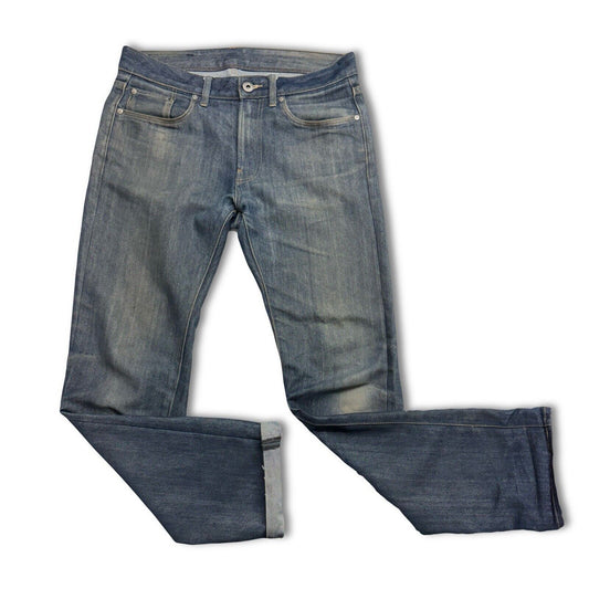 G Star Raw Jean Men 31x32 Blue 3301 Slim Straight Faded Selvedge 2010 Bottoms - thriftgoblin