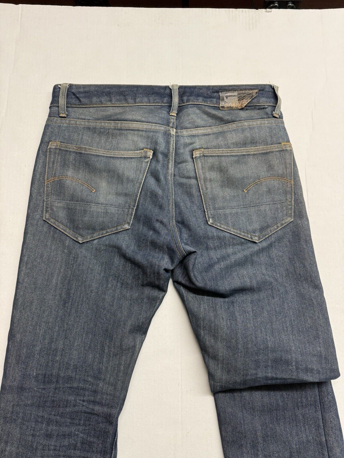 G Star Raw Jean Men 31x32 Blue 3301 Slim Straight Faded Selvedge 2010 Bottoms - thriftgoblin