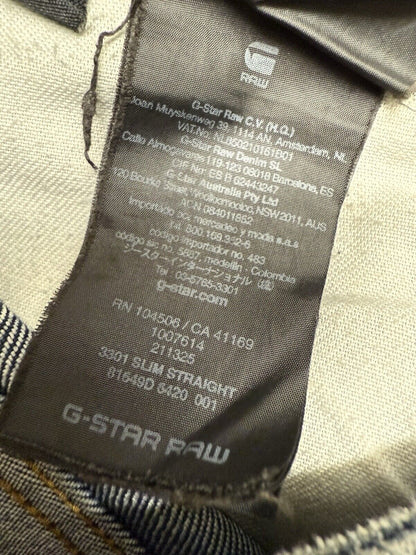 G Star Raw Jean Men 31x32 Blue 3301 Slim Straight Faded Selvedge 2010 Bottoms - thriftgoblin