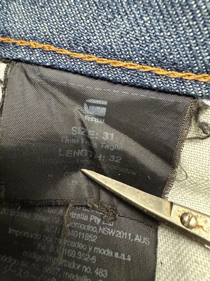 G Star Raw Jean Men 31x32 Blue 3301 Slim Straight Faded Selvedge 2010 Bottoms - thriftgoblin