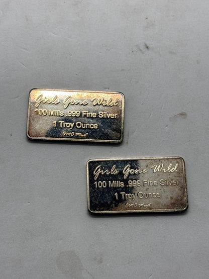 Girls Gone Wild Silver Plated Novelty Bars, Lot of 2, 1 Troy Ounce Marked