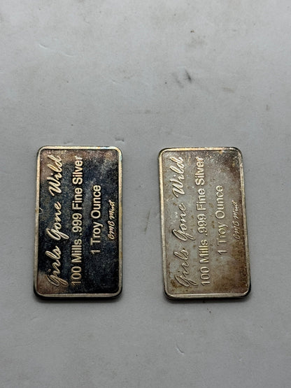Girls Gone Wild Silver Plated Novelty Bars, Lot of 2, 1 Troy Ounce Marked