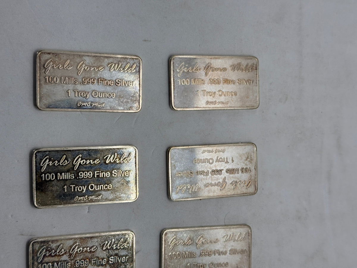 Girls Gone Wild Silver Plated Novelty Bars, Lot of 6, 1 Troy Ounce Marked