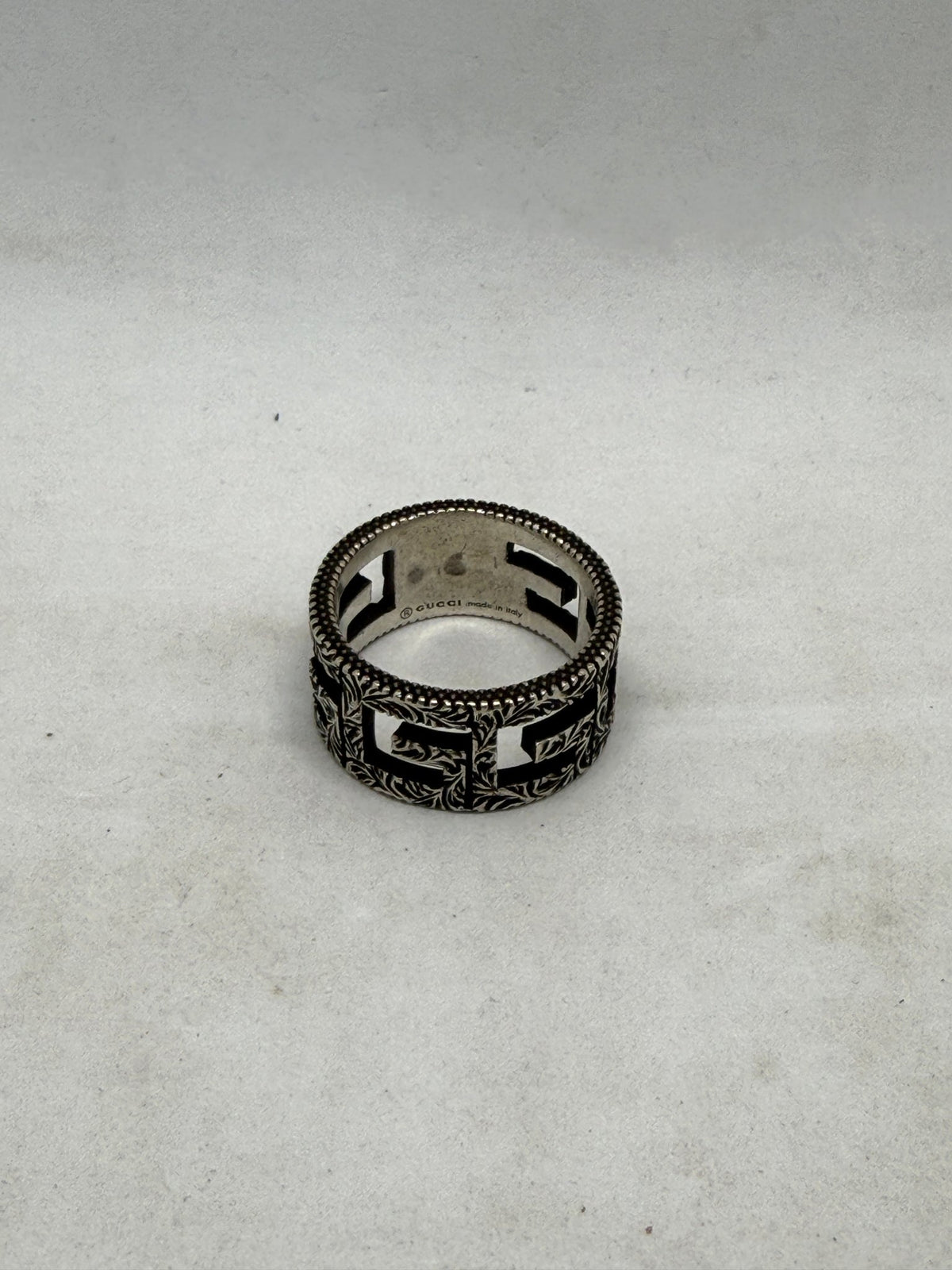 Gucci Cutout Square G Band Ring, Sterling Silver Ag925, Size 19, Made in Italy - Thrift GoblinJewelry