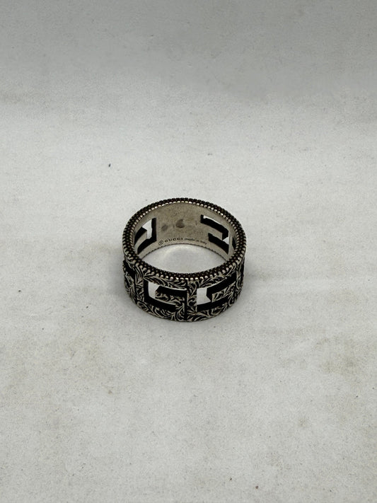 Gucci Cutout Square G Band Ring, Sterling Silver Ag925, Size 19, Made in Italy