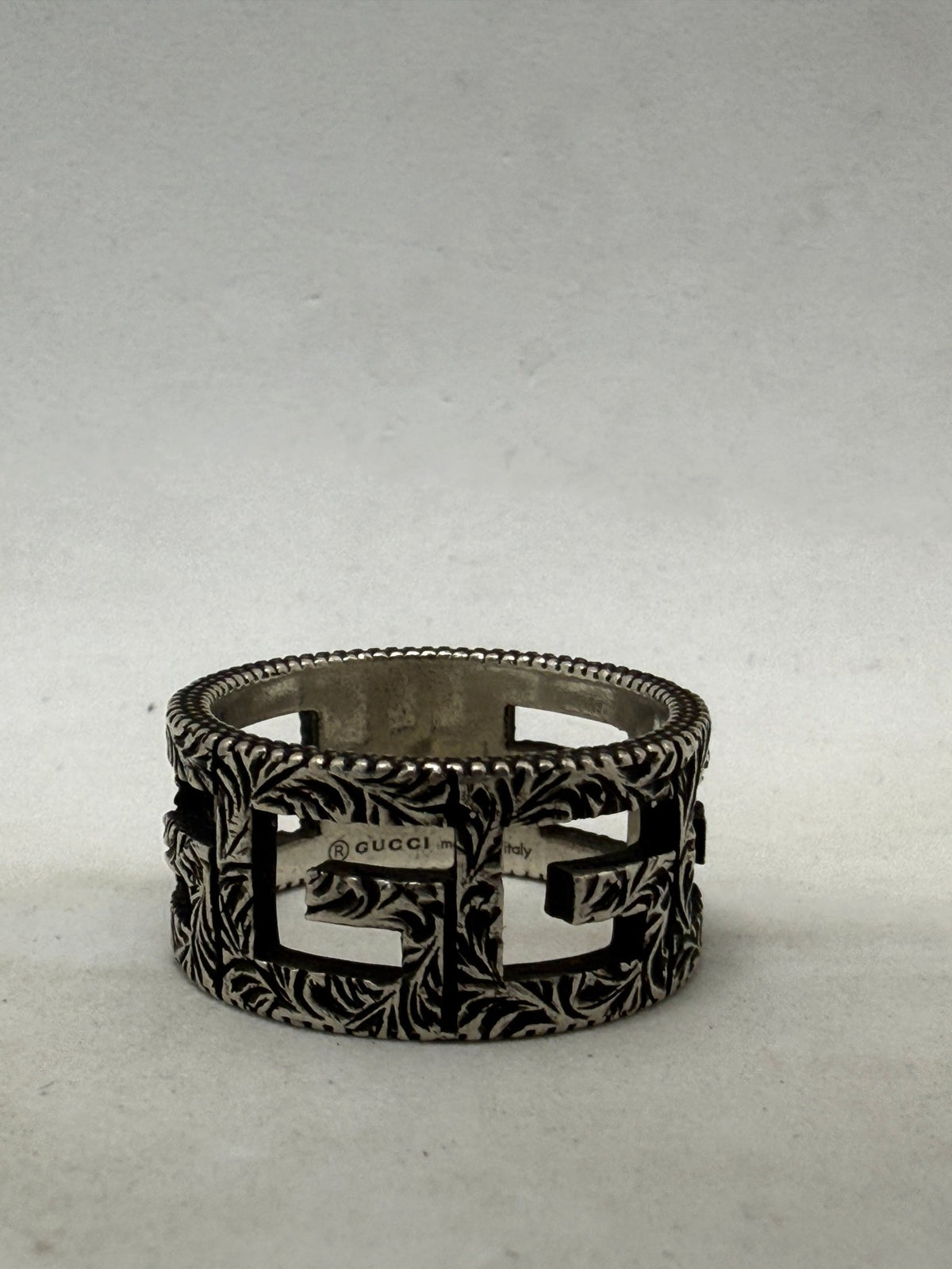 Gucci Cutout Square G Band Ring, Sterling Silver Ag925, Size 19, Made in Italy - Thrift GoblinJewelry