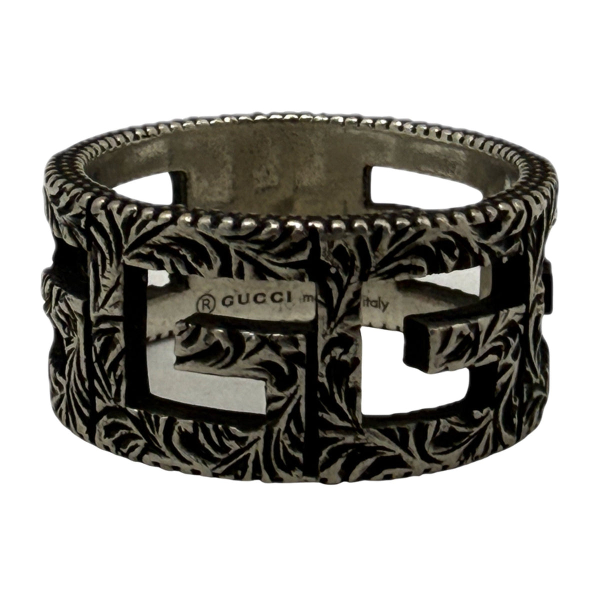 Gucci Cutout Square G Band Ring, Sterling Silver Ag925, Size 19, Made in Italy - Thrift GoblinJewelry