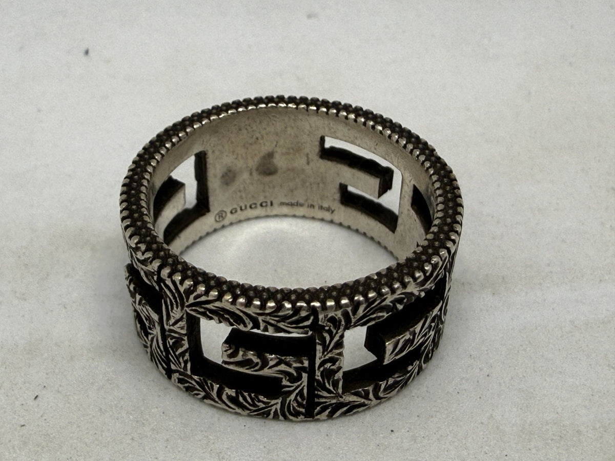 Gucci Cutout Square G Band Ring, Sterling Silver Ag925, Size 19, Made in Italy - Thrift GoblinJewelry