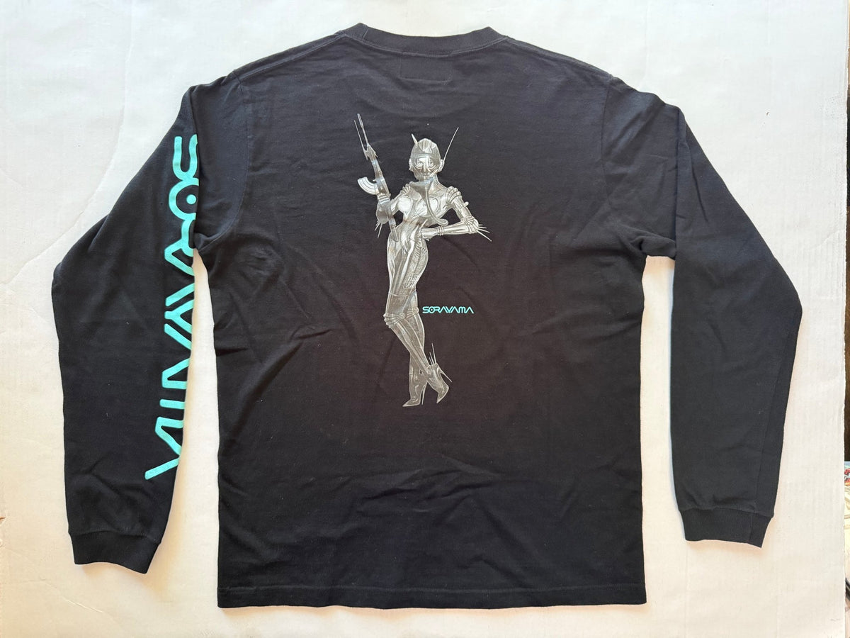 Hajime Sorayama x Medicom Toy Sync Chrome Figure Long Sleeve T-Shirt Black Size M - Thrift GoblinT-Shirt