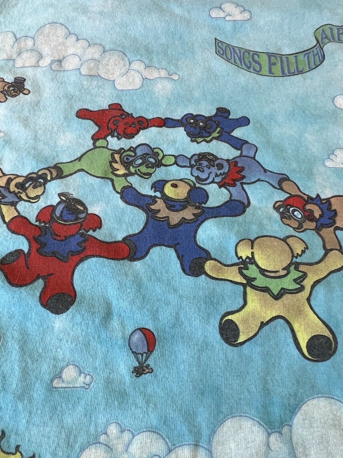 Hard Tag Vintage 2000 Liquid Blue Grateful Dead Parachute Bears Medium Skydive - thriftgoblin