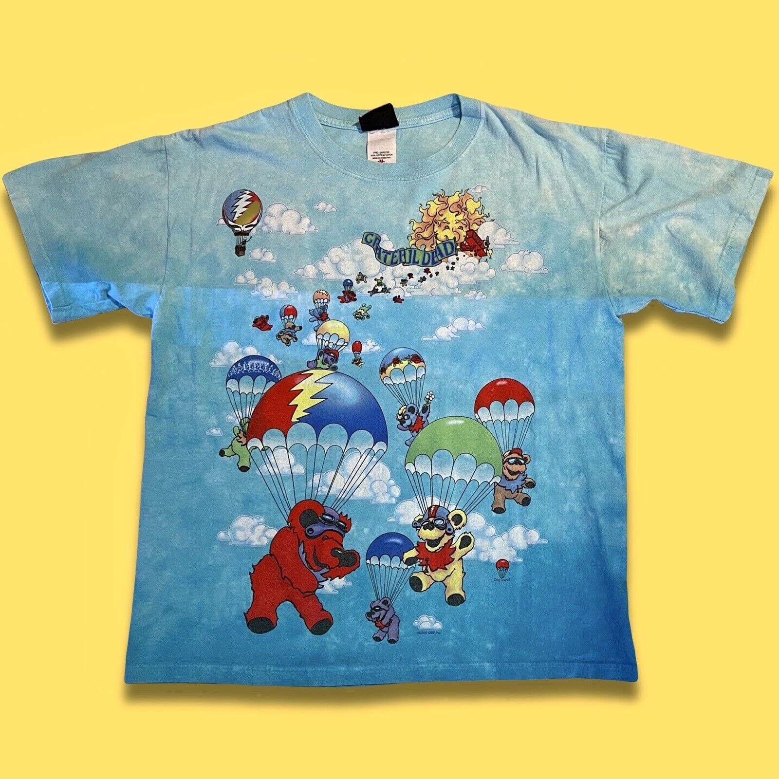 Hard Tag Vintage 2000 Liquid Blue Grateful Dead Parachute Bears Medium Skydive - thriftgoblin