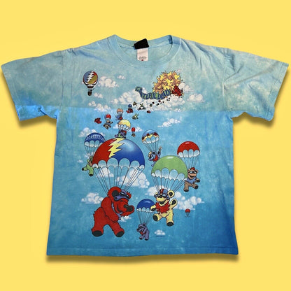 Hard Tag Vintage 2000 Liquid Blue Grateful Dead Parachute Bears Medium Skydive - thriftgoblin