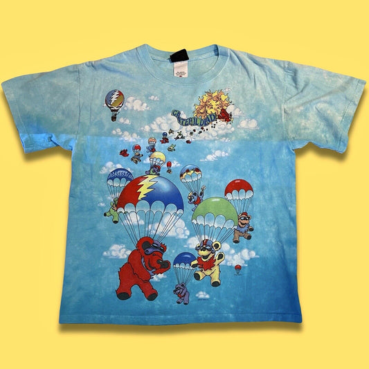 Hard Tag Vintage 2000 Liquid Blue Grateful Dead Parachute Bears Medium Skydive - thriftgoblin