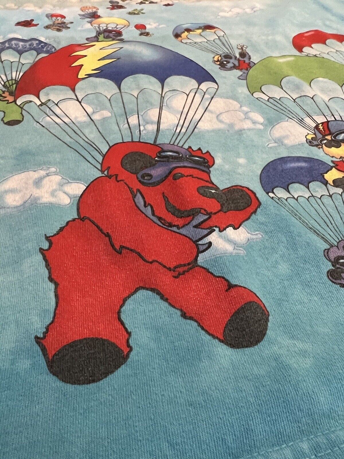 Hard Tag Vintage 2000 Liquid Blue Grateful Dead Parachute Bears Medium Skydive - thriftgoblin