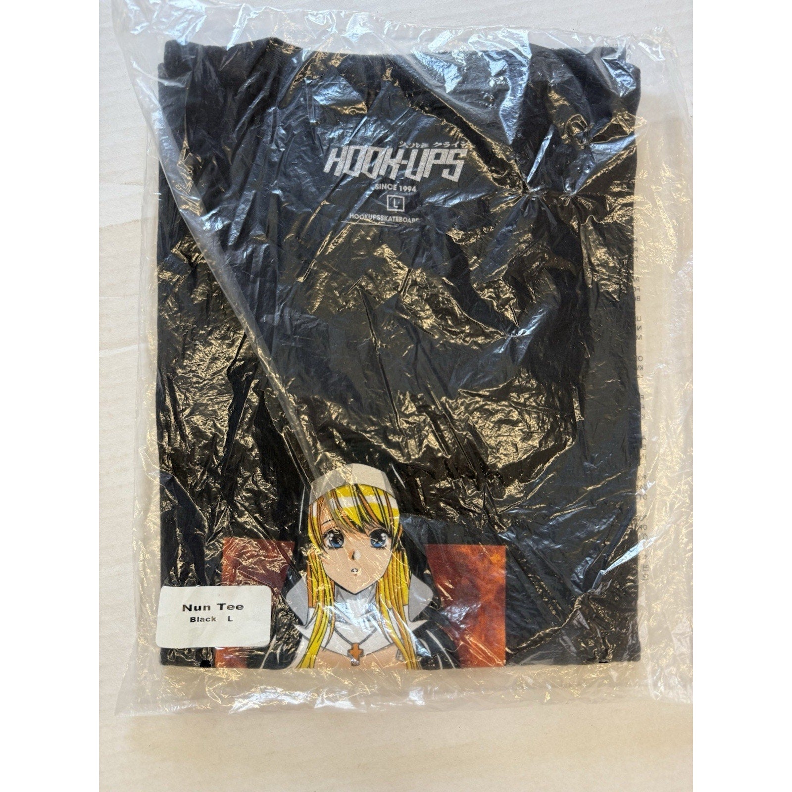 Hook - Ups Nun T-Shirt Black Size L Anime Girl Skate Tee New Bagged Rare VTG - thriftgoblin