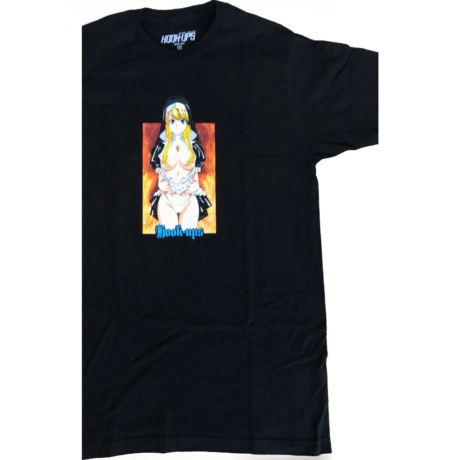 Hook - Ups Nun T-Shirt Black Size L Anime Girl Skate Tee New Bagged Rare VTG - thriftgoblin
