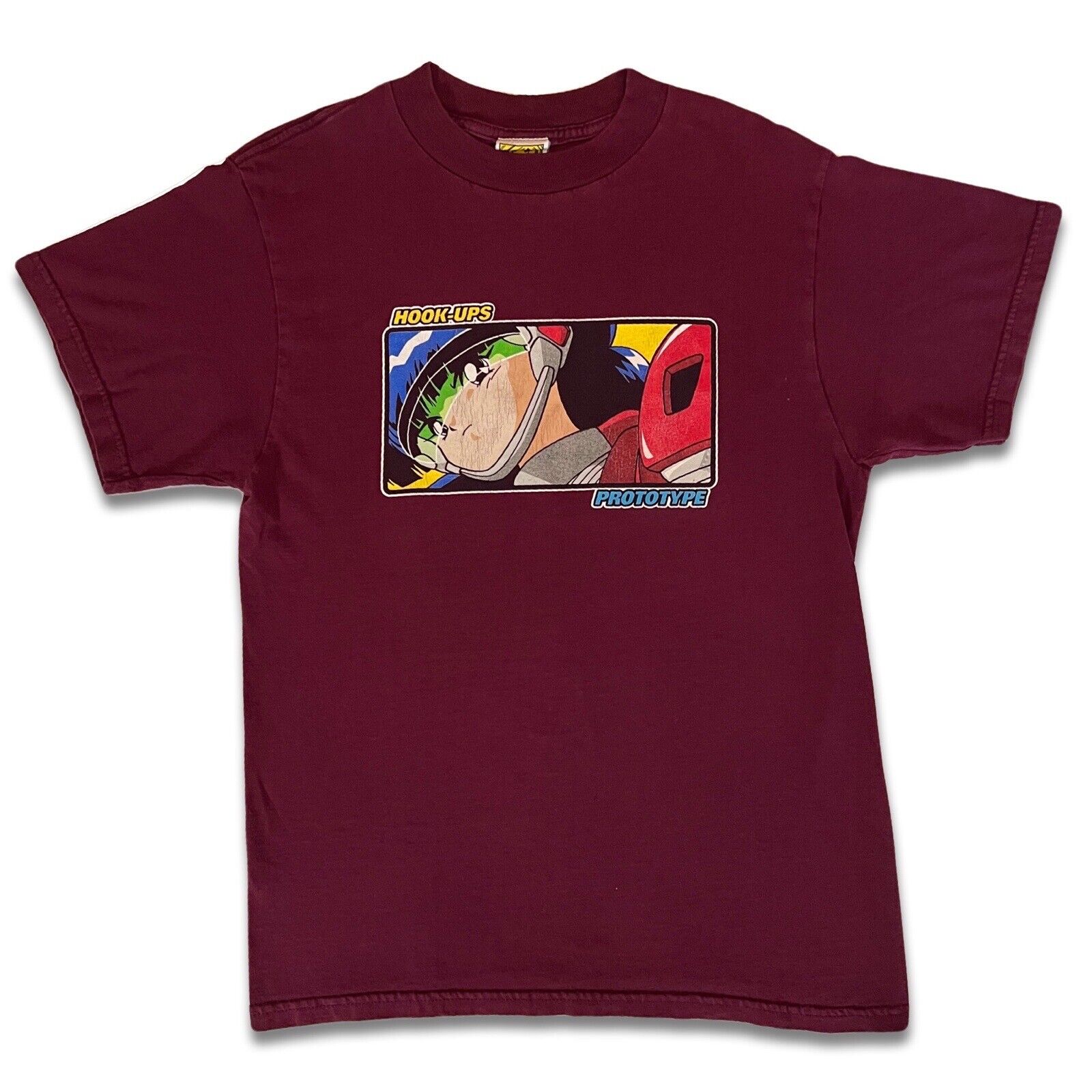 Hook - Ups Skateboards Prototype Logo Short Sleeve Shirt Red Eyes Tag - thriftgoblin