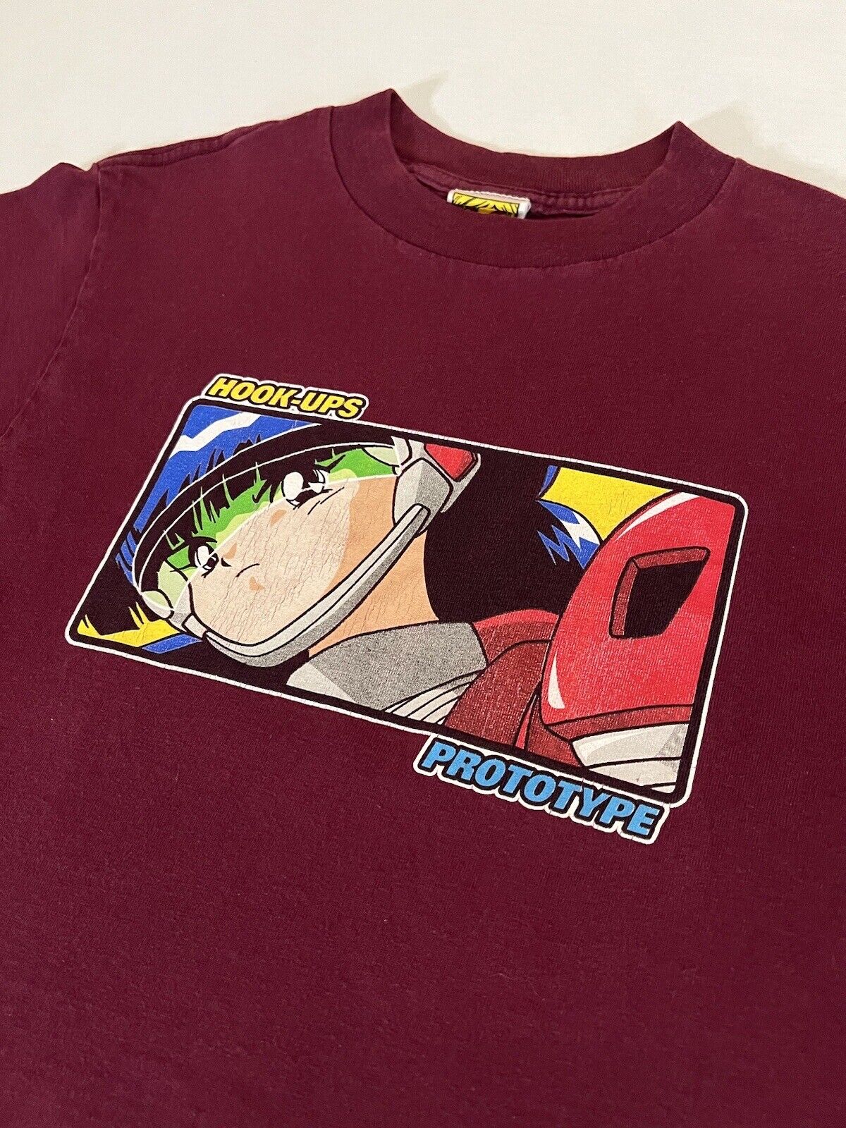 Hook - Ups Skateboards Prototype Logo Short Sleeve Shirt Red Eyes Tag - thriftgoblin