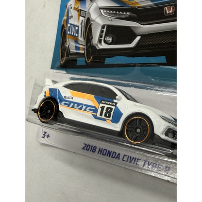 Hot Wheels 2018 Honda Civic Type R White Blue Orange 5/5 Sealed Die - Cast Car Toy - thriftgoblin