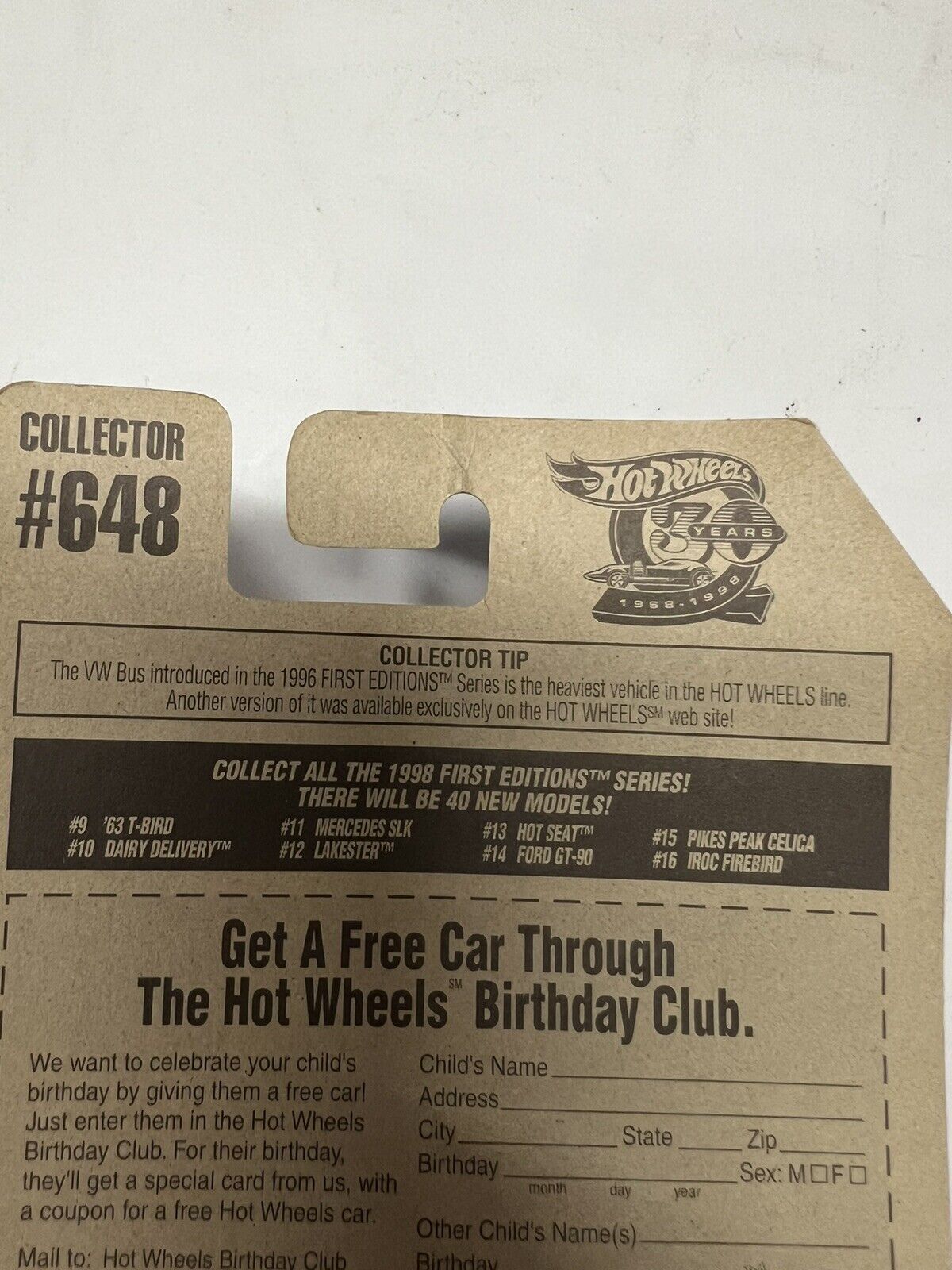 Hot Wheels Hot Seat 1998 First Edition Blue & White Card 13/40 648 - thriftgoblin