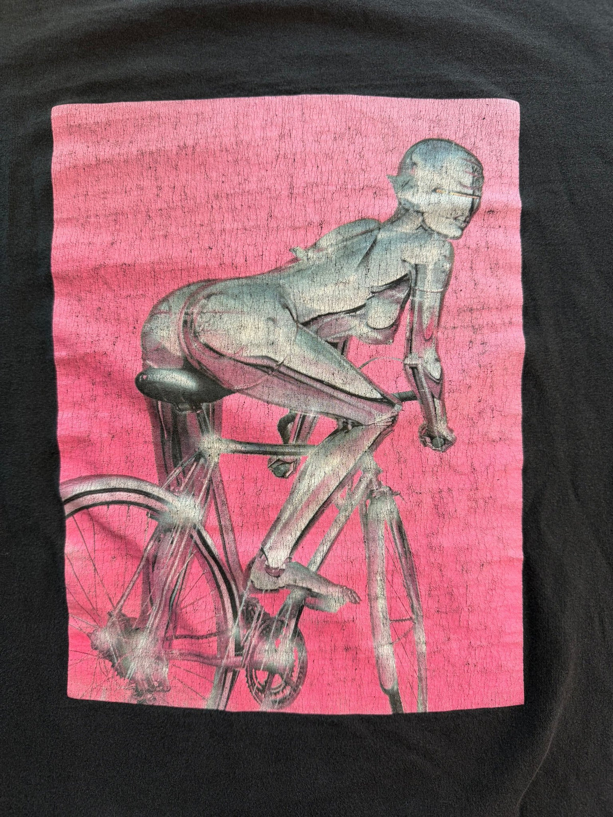 HUF x Hajime Sorayama Robot Ride Tee Black Mens M Chrome Gynoid Bicycle - Thrift GoblinT-Shirt