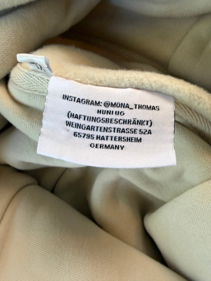 Huni Design Mona Thomas Puffy Hoodie Cream Sage Color Block Raised Logo Size L - thriftgoblinTops