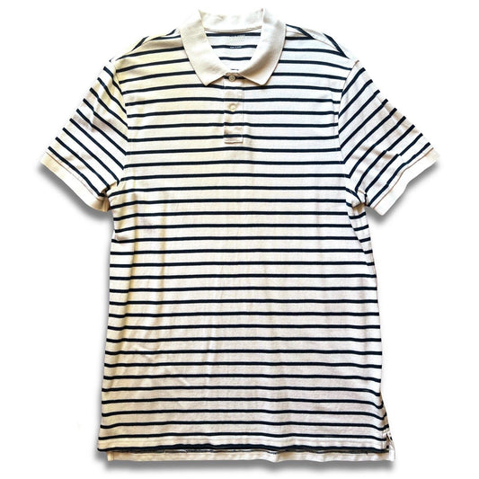 J. Crew Stripe Pique Polo, Mens size Large White And Blue. Clean. Summer Shirt - thriftgoblin