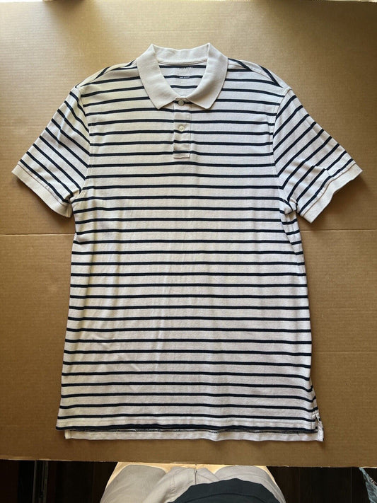 J. Crew Stripe Pique Polo, Mens size Large White And Blue. Clean. Summer Shirt - thriftgoblin