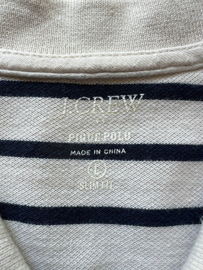 J. Crew Stripe Pique Polo, Mens size Large White And Blue. Clean. Summer Shirt - thriftgoblin