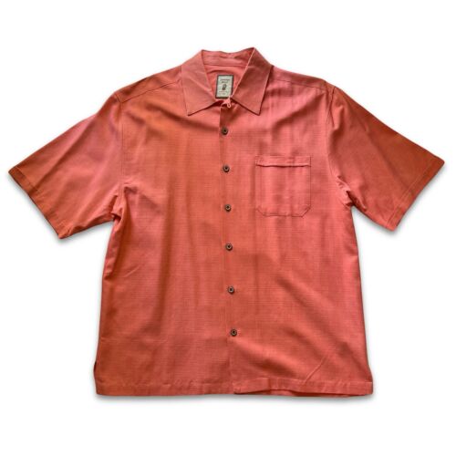 Jamaica Jaxx 100% Silk Button Up Shirt Mens Medium Short Sleeve Orange Pocket - thriftgoblin