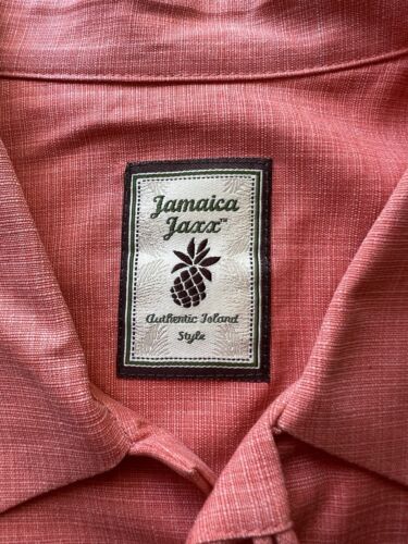 Jamaica Jaxx 100% Silk Button Up Shirt Mens Medium Short Sleeve Orange Pocket - thriftgoblin