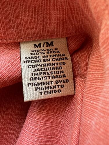 Jamaica Jaxx 100% Silk Button Up Shirt Mens Medium Short Sleeve Orange Pocket - thriftgoblin