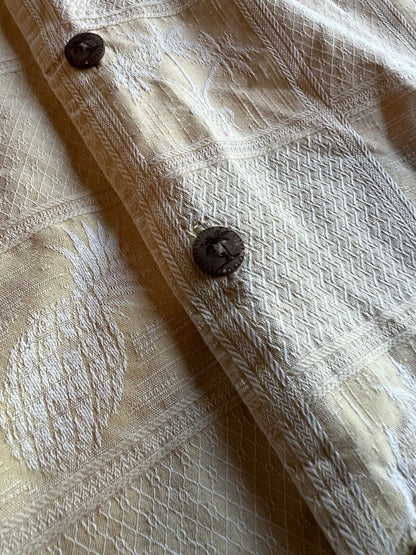 Jamaica Jaxx 100% Silk Button Up Shirt Mens Medium Short Sleeve Yellow Pocket - thriftgoblin