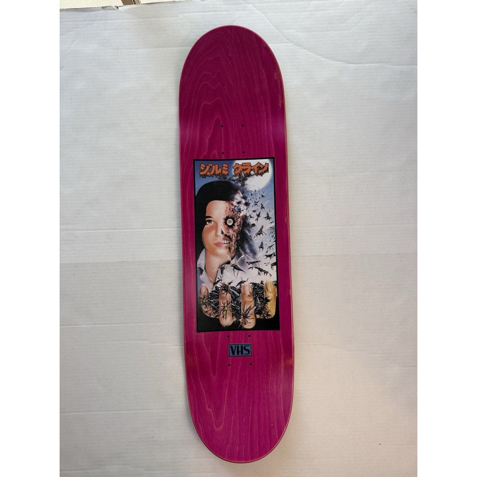 JK Industries Jeremy Klein Signed VHS Series Skateboard Deck Horror Pink Stain - thriftgoblin