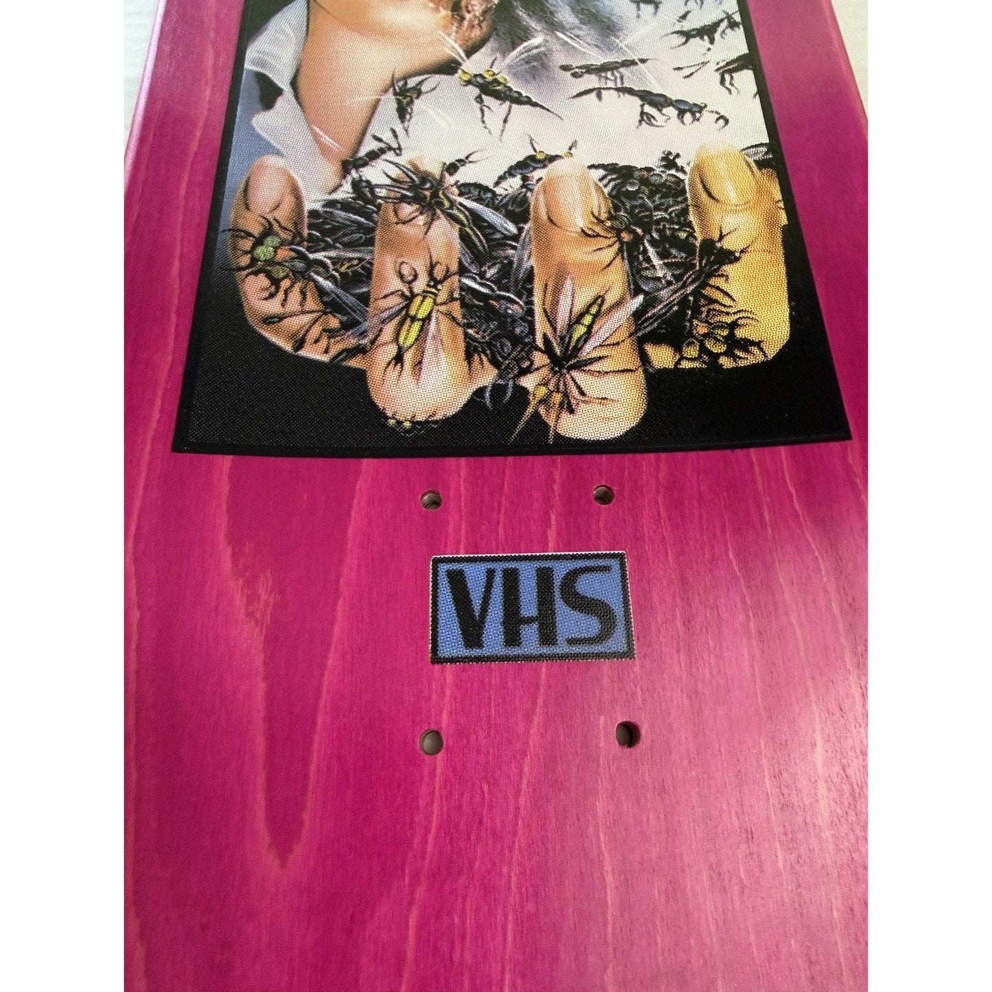 JK Industries Jeremy Klein Signed VHS Series Skateboard Deck Horror Pink Stain - thriftgoblin