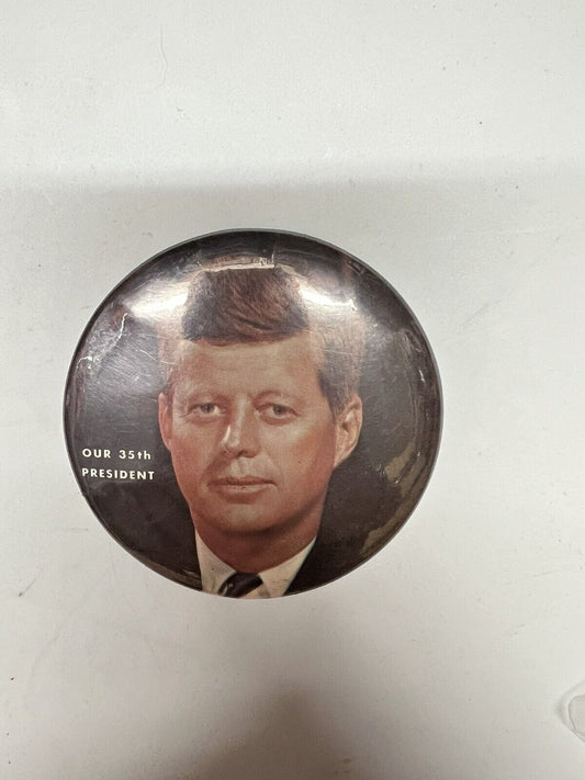 JOHN F. KENNEDY JFK 3.5" Our 35th President campaign pinback button political - thriftgoblin